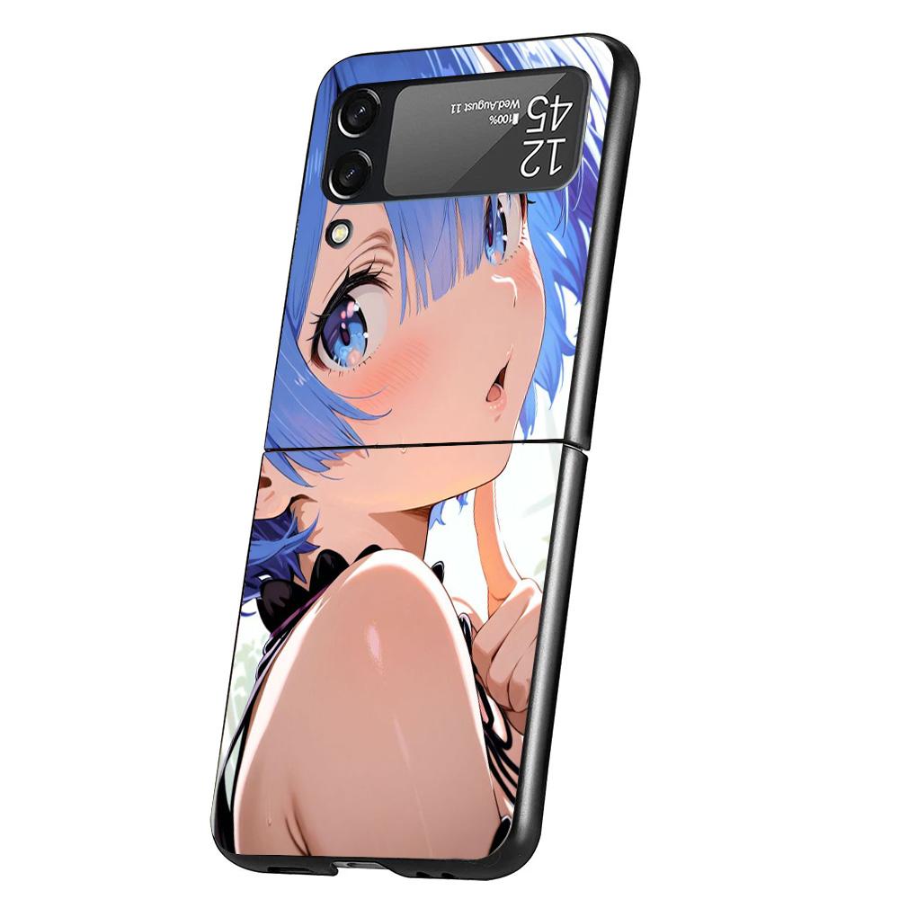 R-Rem Re Zero Anime Cover Phone Case For Samsung Galaxy Z Flip 7 6 5 4 3 5G Flip7 Flip6 Flip5 Flip4 Flip3 Black Fundas Shell