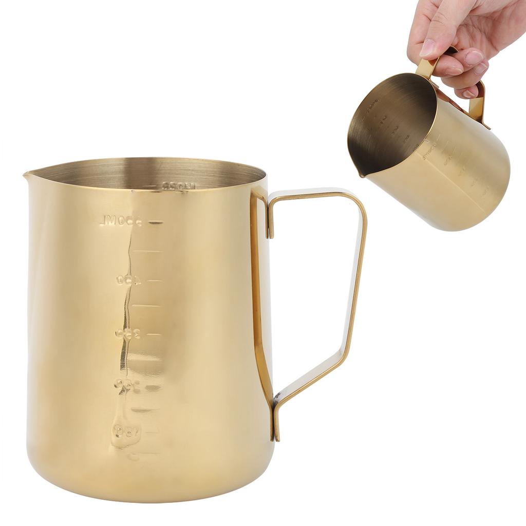 Kaffemelk-skummekopp i rustfritt stål, mugge med skala for hjemmekaffe latte art, gull 600 ml