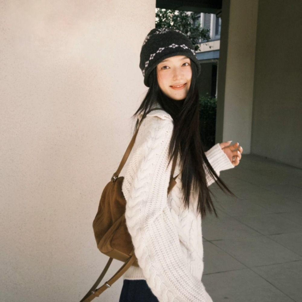 Warm Jacquard Knitted Hat Printed Printing Knit Cap Sweet Ear Protection Hat Apparel Accessories