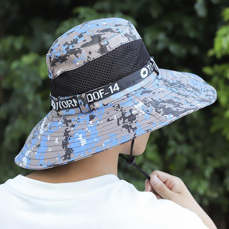 Bucket hat men's summer sun protection camouflage large brim sun hat outdoor breathable fishing hat mountaineering hat sun hat