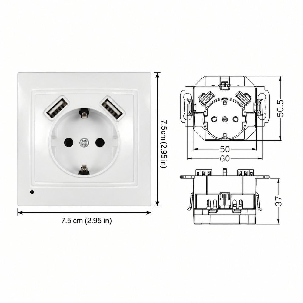 EU Standard Schuko Socket with USB with 2 USB Power Wall Outlet Wall Socket Hotel Installation