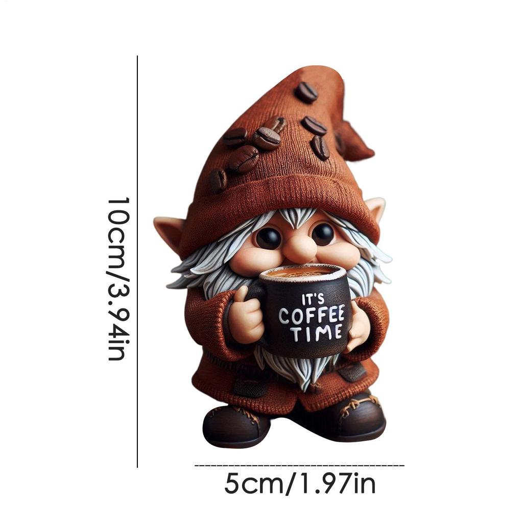 Small Gnomes Figurines Handmade Desktop Statue Accessories Resin Gnomes For Dining Room Coffee-Themed Dwarf Decorations