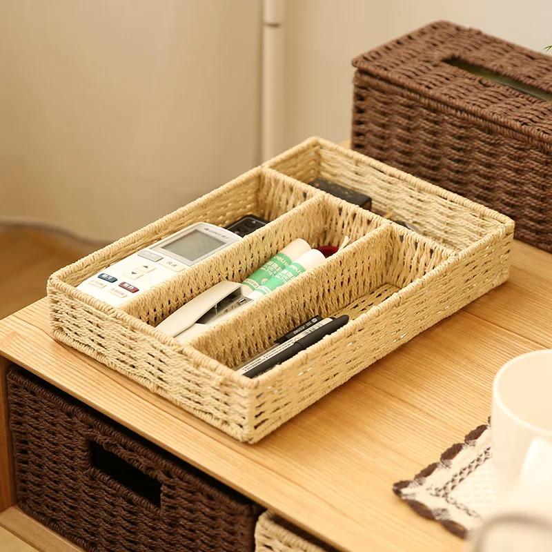 Woven Storage Baskets Desktop Sundries Storage Box Paper Rope Woven Toy &Snack Storage Bin Cosmetics Organizer Home Decorative