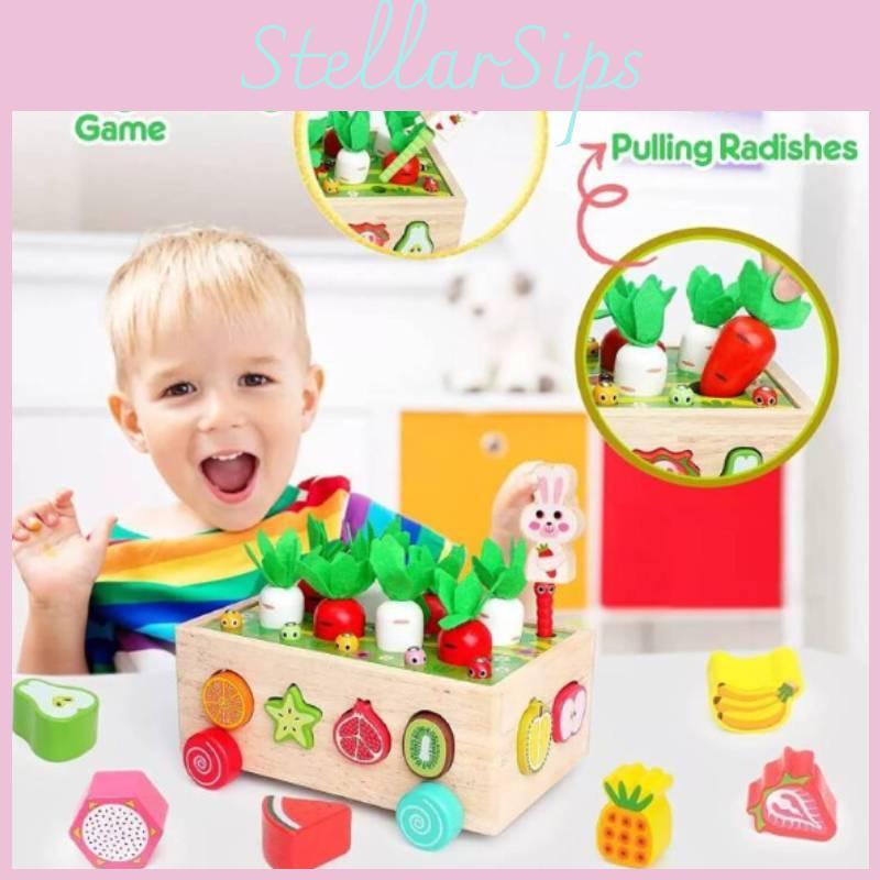 Paired Wooden Childrens Insect Catching Carrot Pulling Fruit Toy For Daily Gift