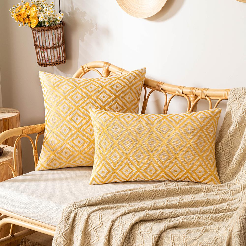 Double-sided Jacquard Pillow Case Nordic Braided Living Room Sofa Cushion Imitation Cotton Linen Simple Waffle Bedside Bench