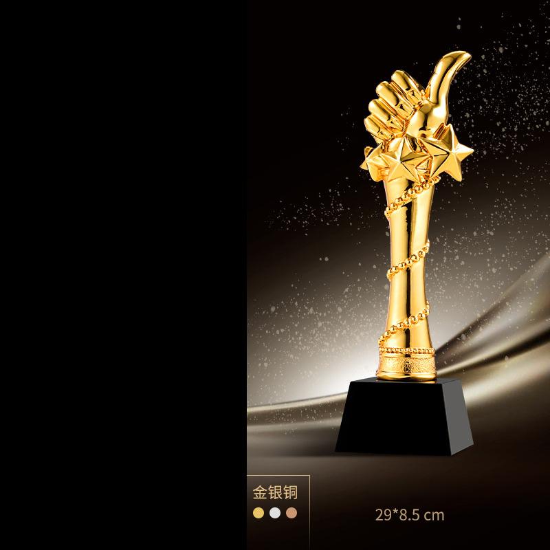 Customized Gold-plating Resin Trophy Award Souvenir, Excellent Character, Home Decoration, Creative, Crystal Base, Engraving 1Pc