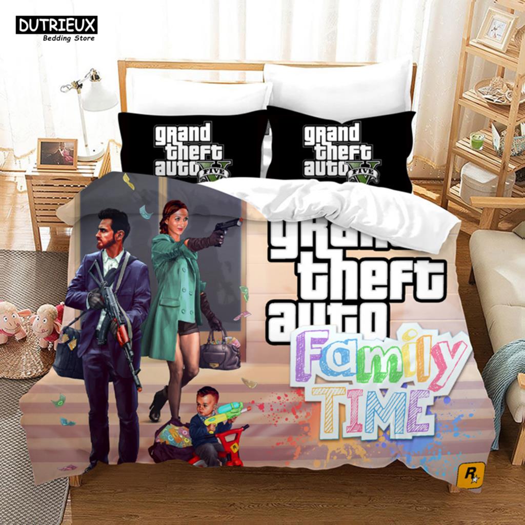 GTA V Game - Themed Cartoon Bedding Set with Duvet Cover and Pillowcase, Including Comforter