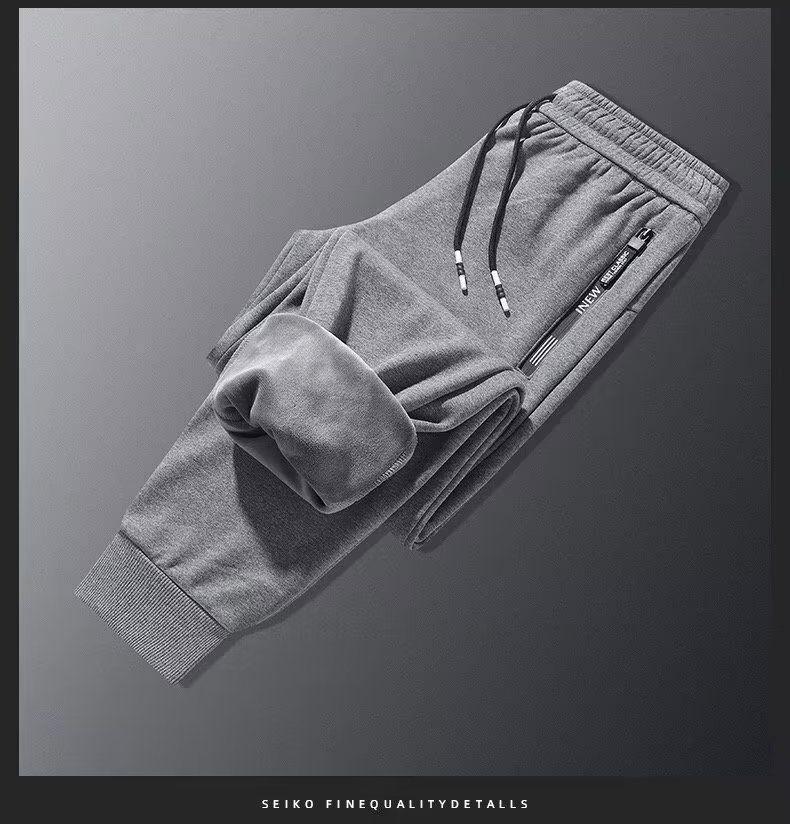 Men's Velvet-Lined Loose Fit Drawstring Sweatpants - Trendy, Elastic, and Versatile for Autumn and Winter