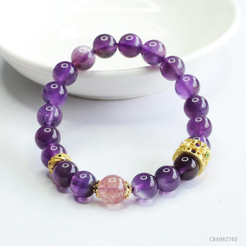 

Хуан Ю Девять Пурпурных Ли Натуральный Аметист и Клубничный Кристалл Браслет для Женщин - Сокровищница Огненного Цвета Approx. 8mm+