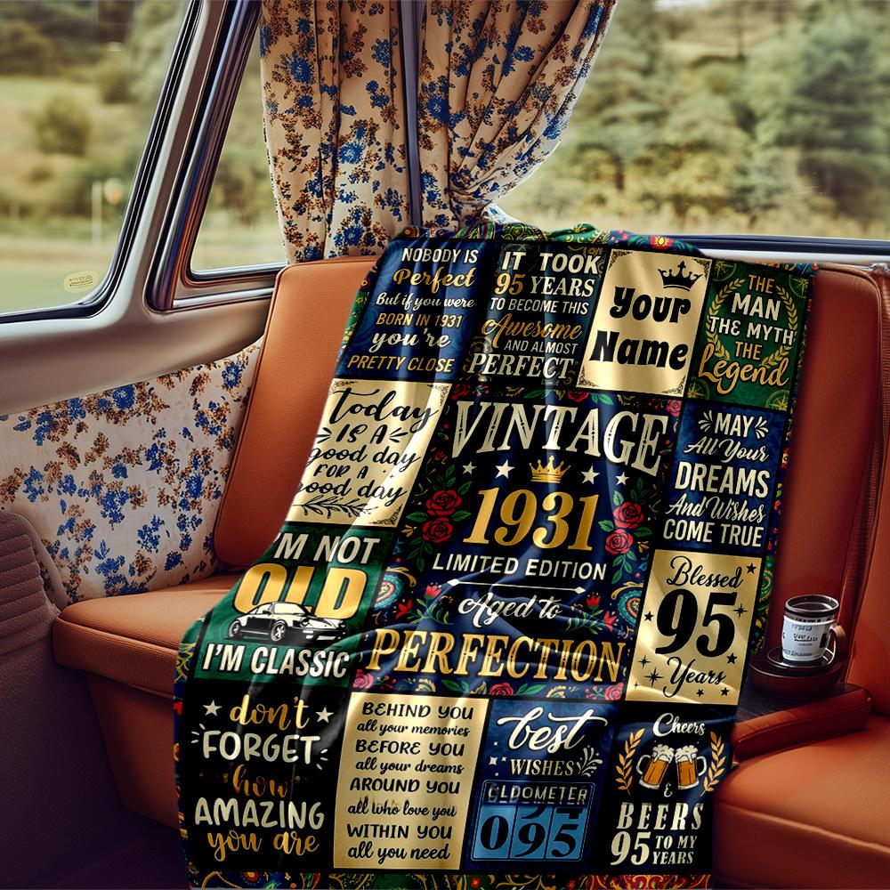 95Th Vintage 1931 Birthday Celebration Multipurpose Blanket Comfortable Suitable For Sofa Couch Office Bed Picnics Allseason Use Stylish Decor Unique