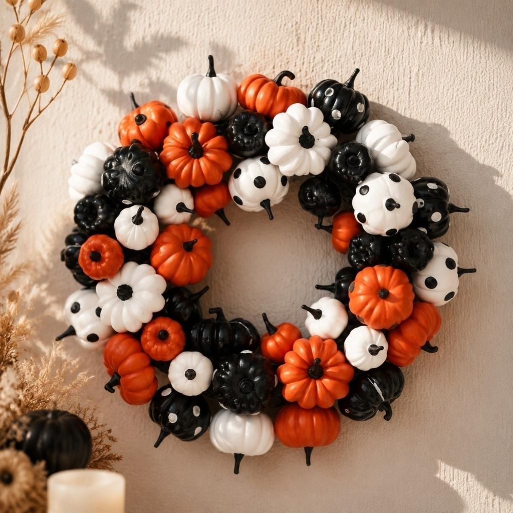 Halloween Pumpkin Wreath Artificial Mini Pumpkins Decorative Wreath for Seasonal Home Wall Door Decoration Indoor Outdoor Use