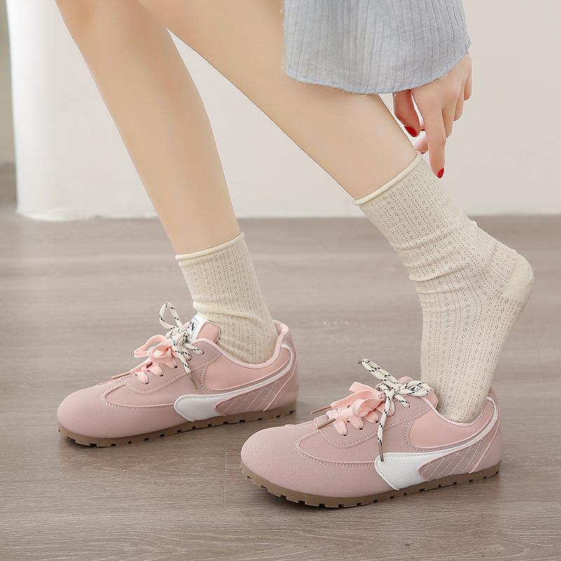 Pink Dexun board shoes female ugly cute spring new chic niche puff bread shoes Forrest Gump ballet little white shoes