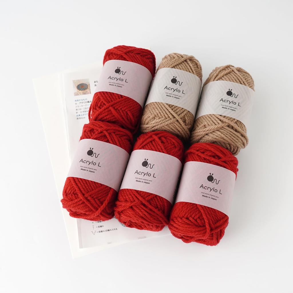 Raw Wool Knitting Kit Flower Circle #5-4 (Red)