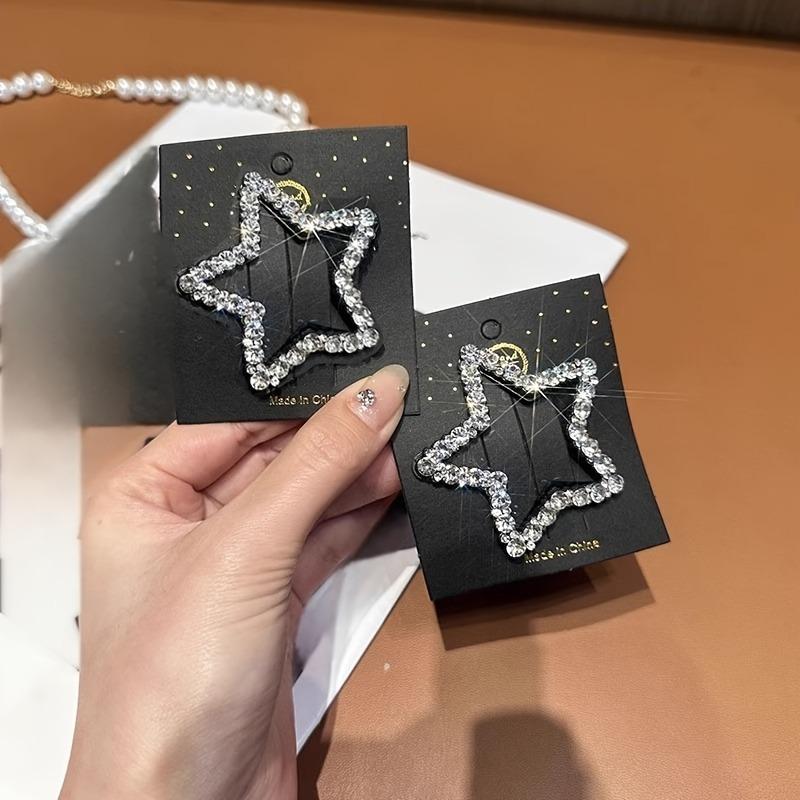 1 pair sparkling diamond star hair clips for daily shopping,party styling,hollowed out sparkling diamond design,stable material
