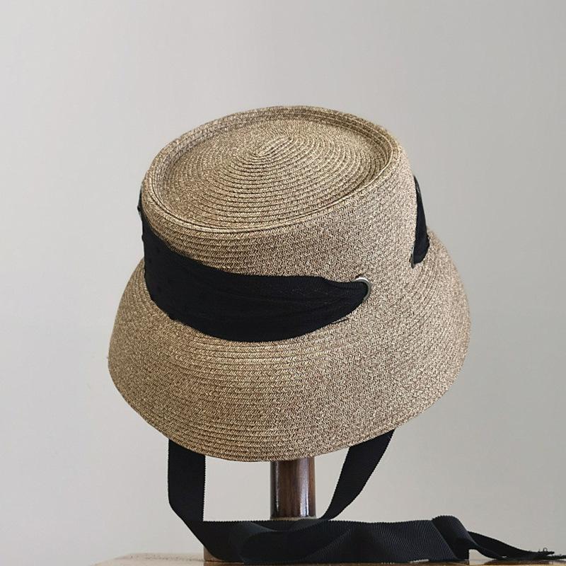 Concave Top Lace Streamer Lampshade Basin Hat Sun Protection Beach Sunshade Straw Hat Women's Summer Retro Bucket Hat