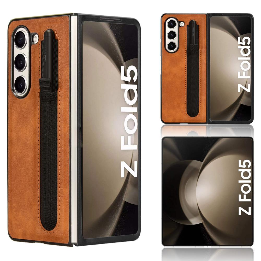 For Samsung Galaxy Z Fold5 5G Retro Texture Phone Cover PU Leather+PC Phone Case with Pen Slot