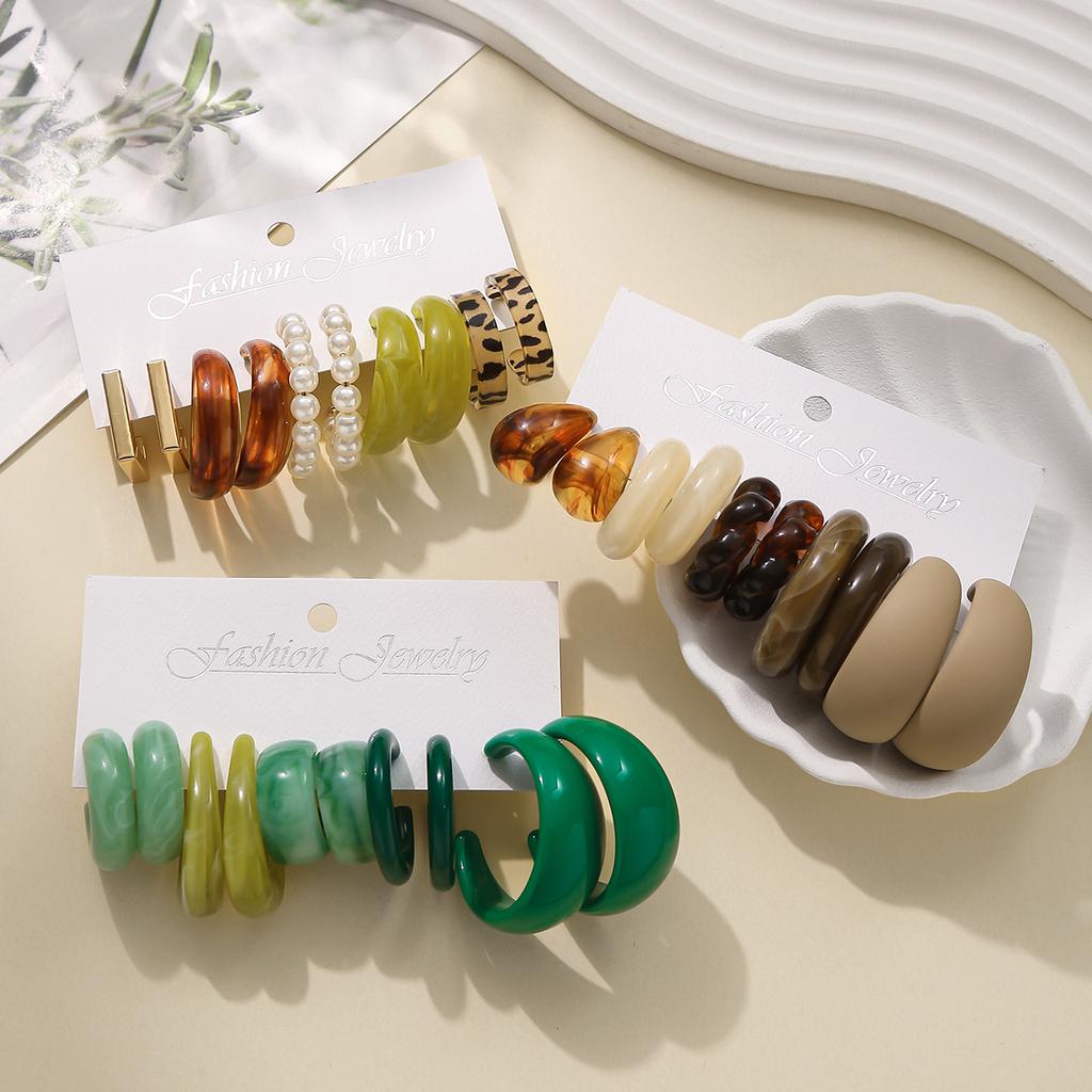 Retro Summer Multi-color Hoop Earring Set Water Drop C-shaped Designs Women's Fashion Leopard Print Earrings Daily Wear Dating