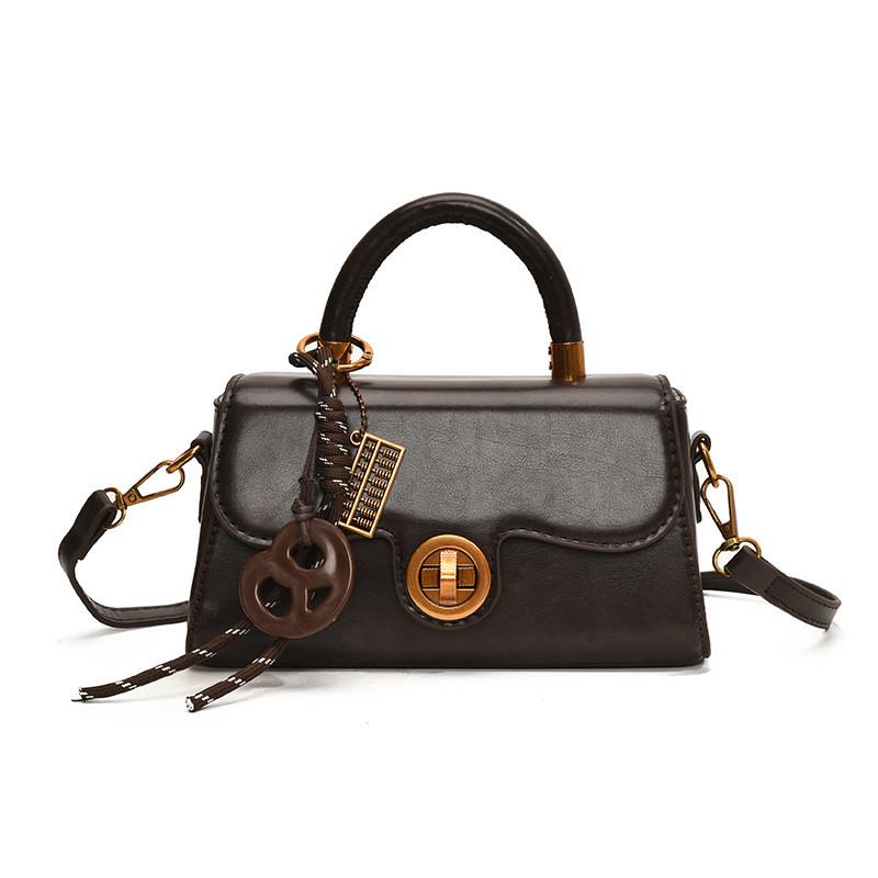 Ielgy Casual Simple Portable All-Match Messenger Bag Retro High-End Oil Wax Leather Small Square Bag No Pendent