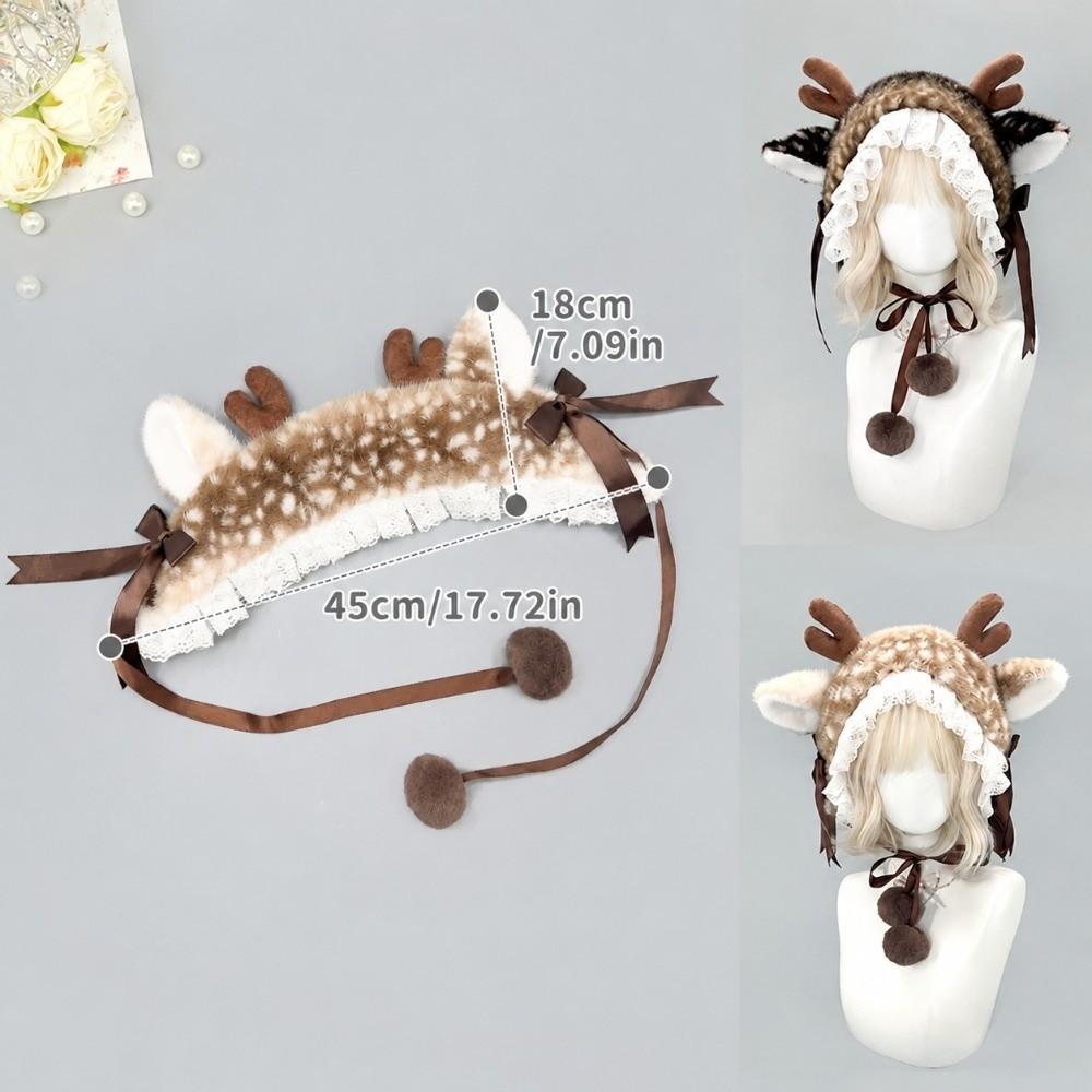 Lace Trim Deer Ear Hair Band Ribbon Lolita Headband Sweet Elk Print Hairband  Winter