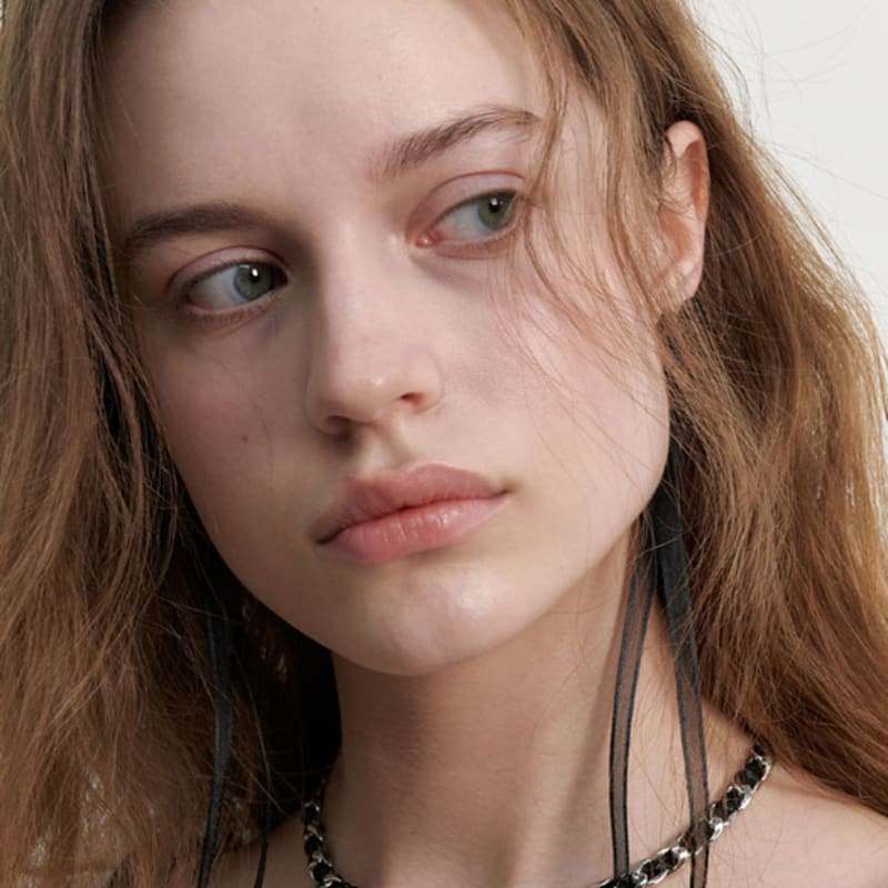 LOVE ME MONSTER Sheer Long Ribbon Chain Necklace (L241MNK080)