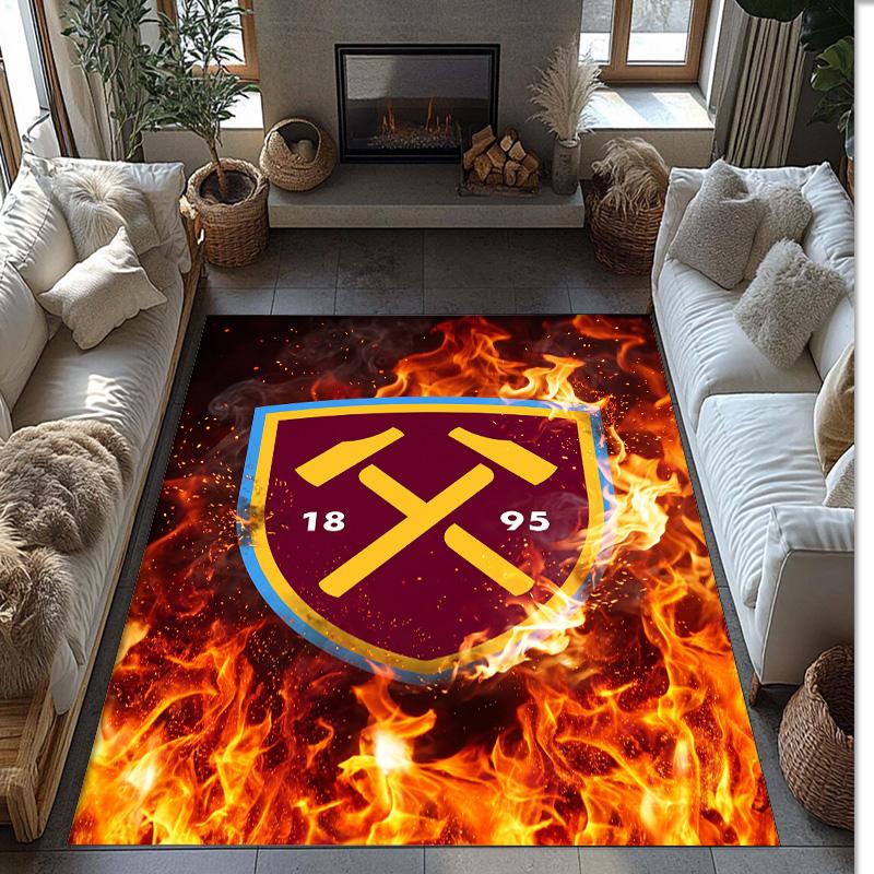 Tappeto in Velluto di Cristallo con Stampa del West Ham United Football, Comodo Assorbente d'Acqua Antiscivolo Tappeto per Pavimenti Interni