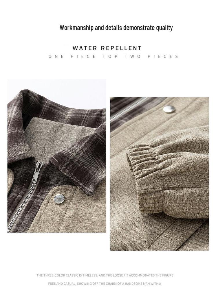 Men's Plaid Patchwork Two-Piece Look Jacket, Spring/Autumn 2026, Plus Size Loose Lapel Outerwear