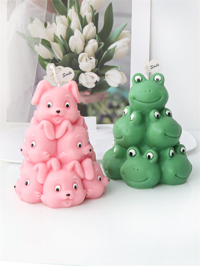 Animal Tower Candle Silicone Molds DIY 3D Frog Bear Dog Cat Rabbit Puppy Bunny Kitten Pile Soap Plaster Mold Pet Decor