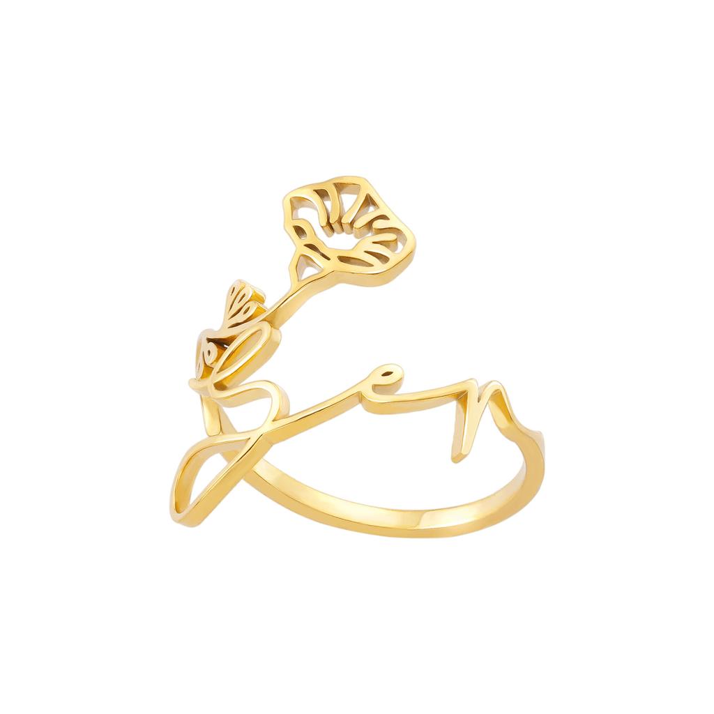 12 Birth Months Flower Stainless Steel Rings for Women Vintage Gold Plated Adjustable Finger Ring Wedding Jewelry Birthday Gift