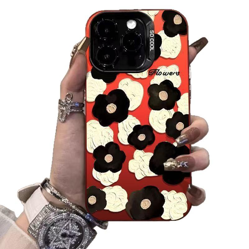 Cross Black & White Floral Silver Shell Case for Apple 17/16/14 Pro, 15 Pro Max, 13/12/11X