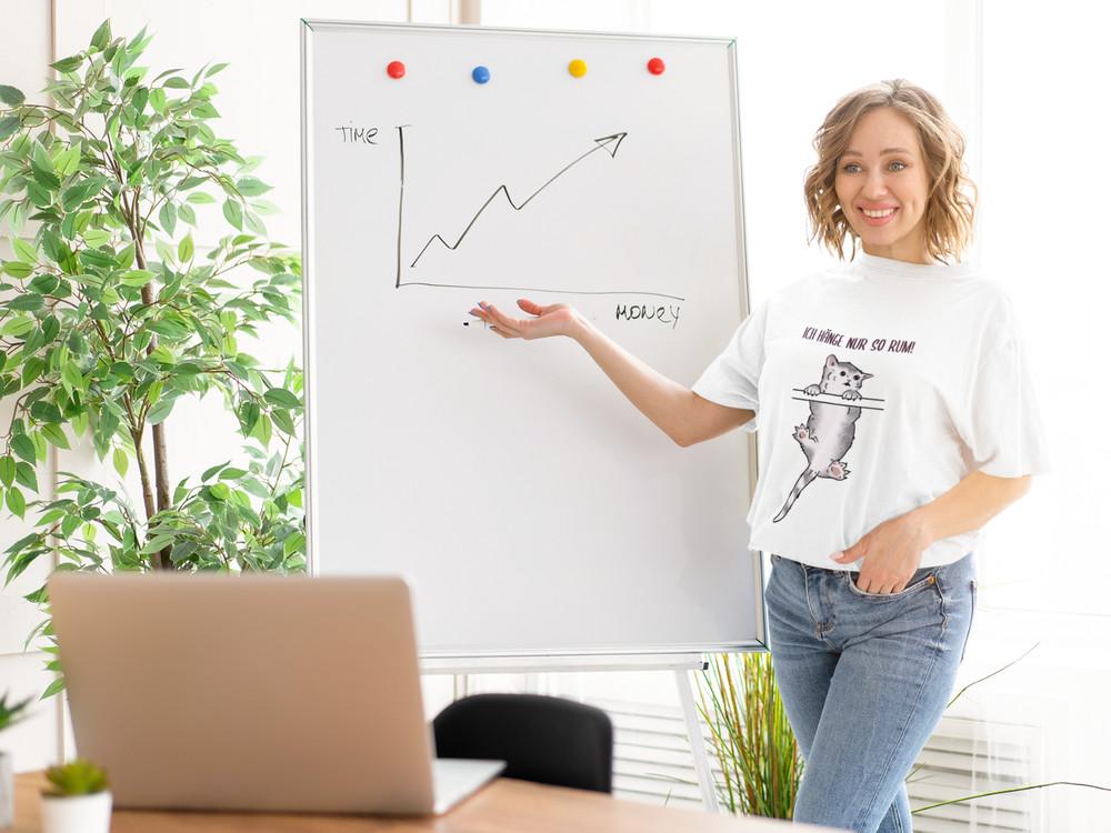 BIO BAUMWOLLE Damen T-Shirt Oversize FUNNY KATZE Ich hänge nur rum