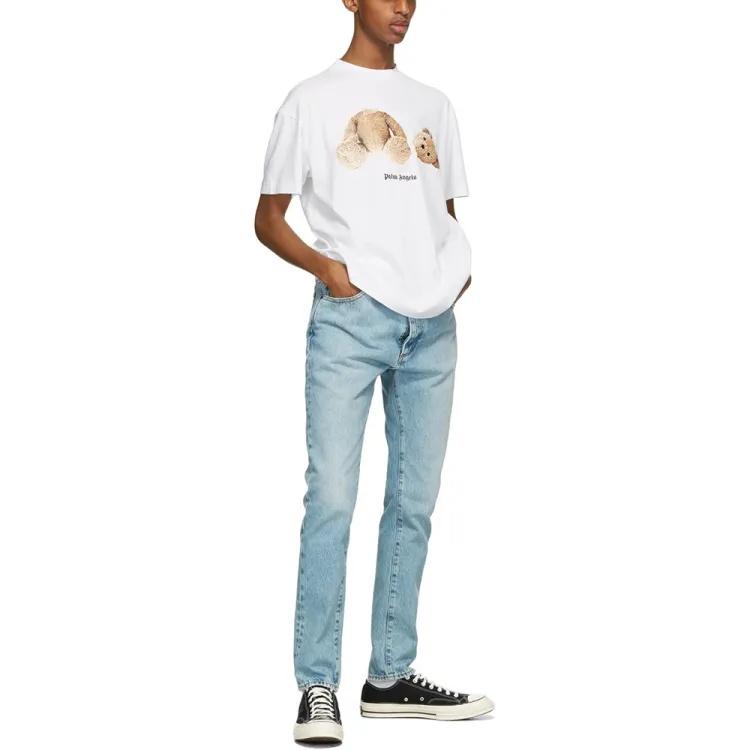 Palm Angels T Shirts Men's White Crew Neck Moderate Straight Fit PMAA001F21JER0230160