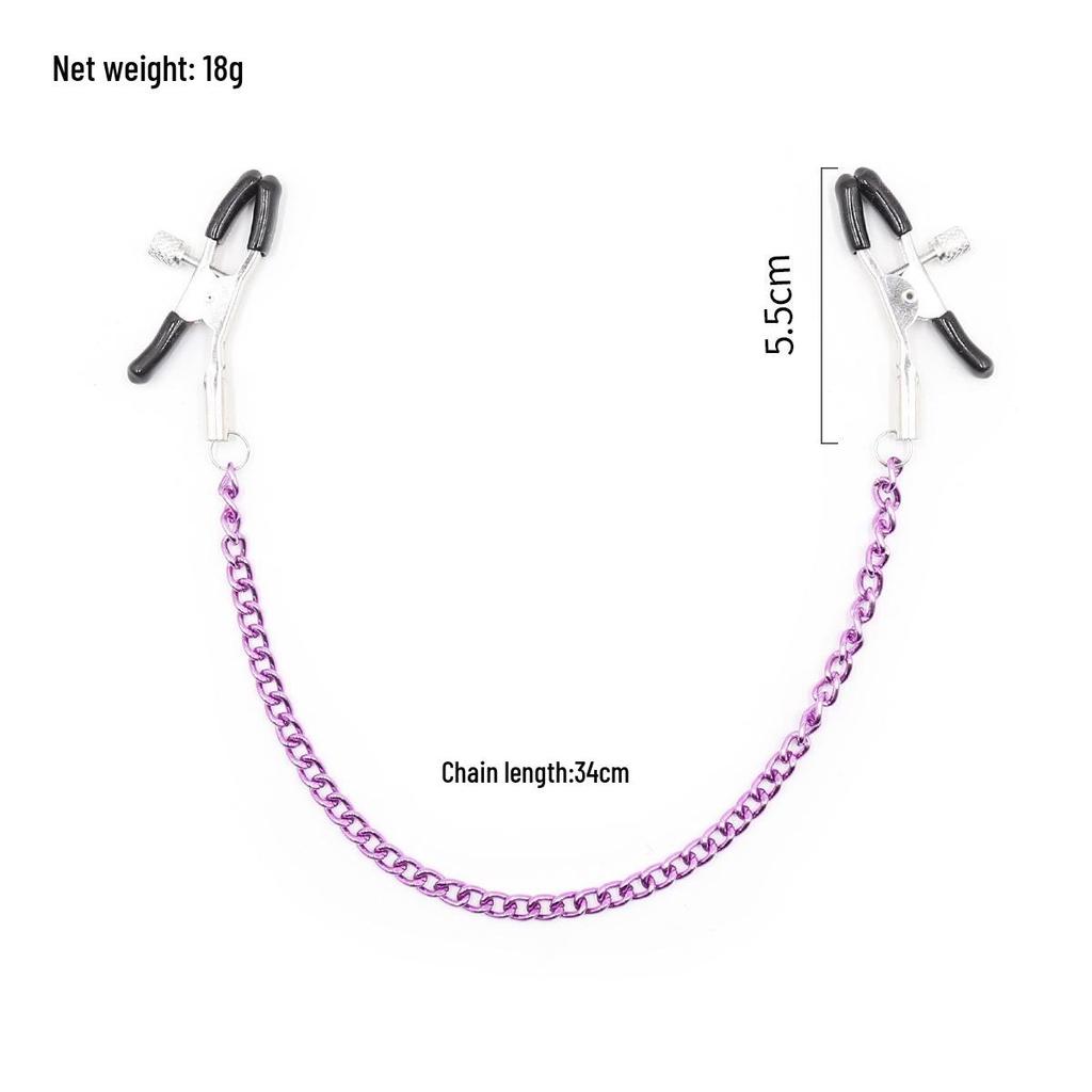 Erotic Nipple Clamps with Iron Chain and Leather Clips for Adult Pleasure
