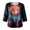 Women's Casual Halloween Print Crew Neck Three Quarter Sleeve Linen Cotton Top Autumn Lightweight Pullover Shirt for Daily Wear