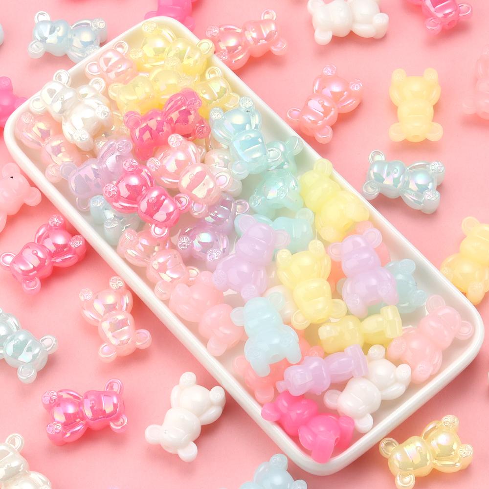 10Pcs 17x25mm Acrylic Jelly Color Beads Cute Cartoon Bears Spacer Beads For DIY Charm Earrings Phone Chain Jewelry Accessories
