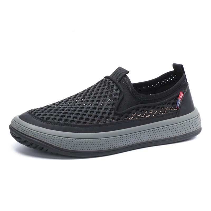 Shoes Men's summer breathable one-pedal mesh trendy shoes deodorant, non-slip and wear-resistant hollowed-out casual cloth shoes
