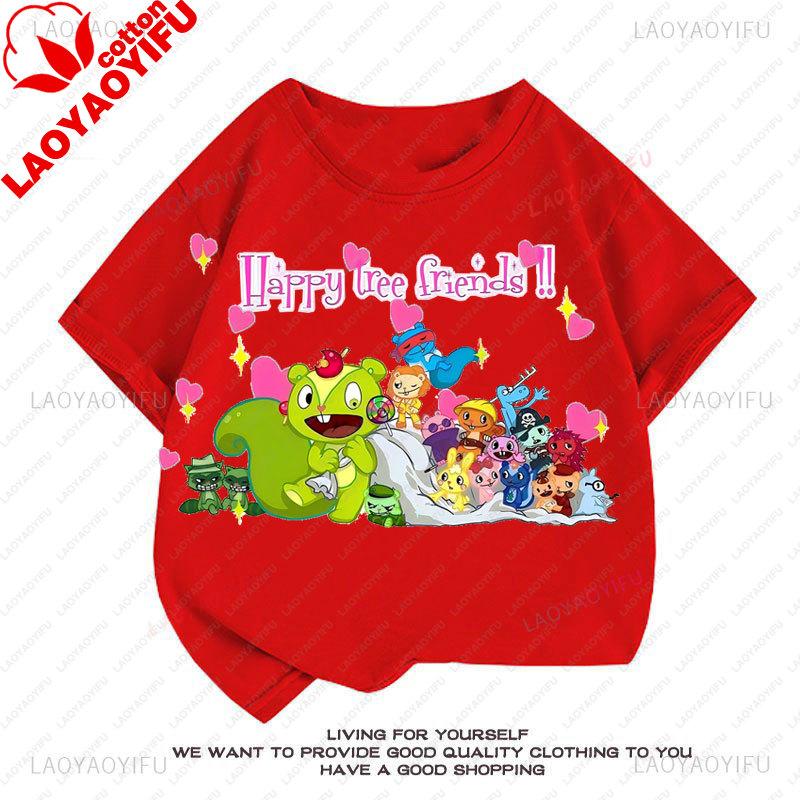 Happy Tree Friends Camiseta Unisex Anime Camiseta Camisa Novedad Tendencia Harajuku Estilo Retro de los 90 Ropa Verano Informal