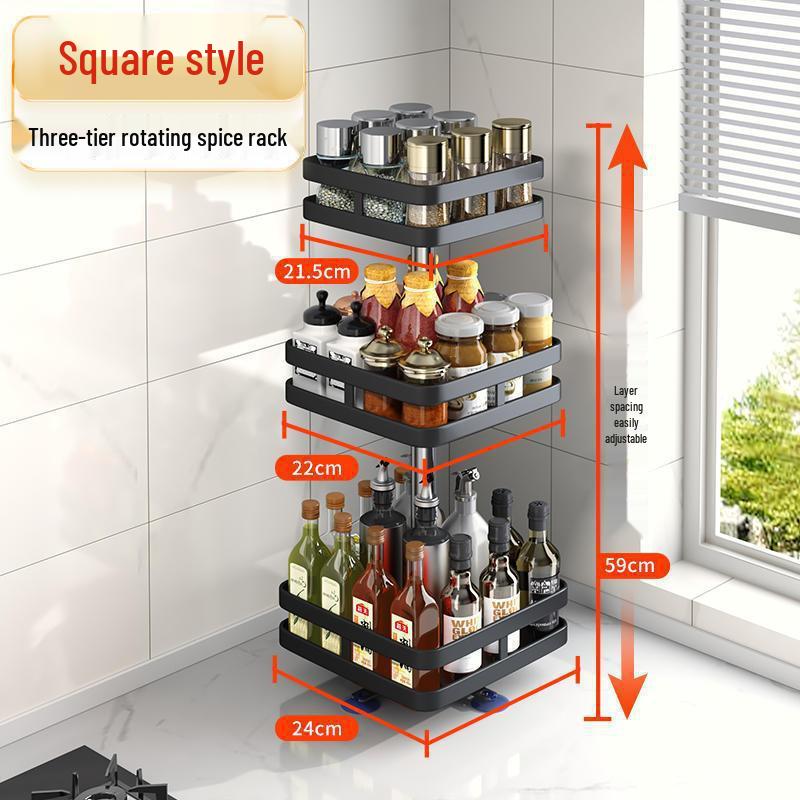 360° Rotating Kitchen Countertop Rack for Seasonings, Oils, and Condiments