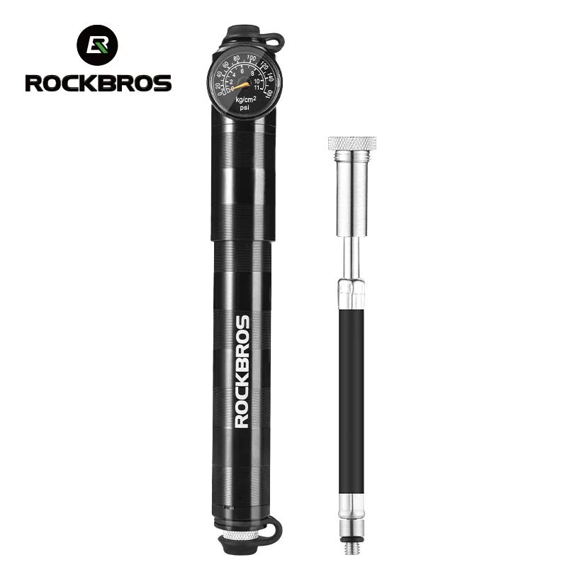 ROCKBROS 160psi Bike Pump Aluminium Alloy CNC Manual Air Inflator Pumps Barometer AV/FV Valve Ultralight Portable Bicycle Pump