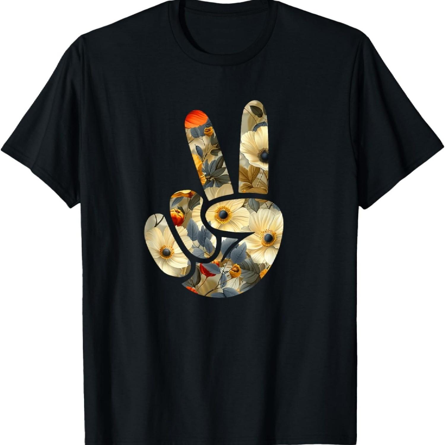 

Elegant Silhouette Wildflowers Floral Peace Sign Hand T-Shirt(83) XXXXXL чорний