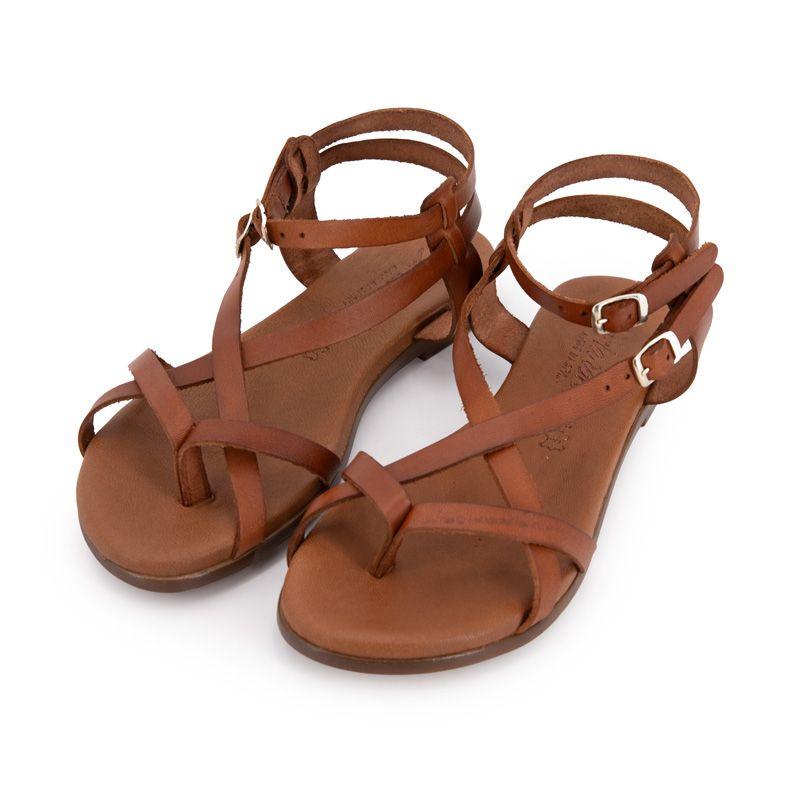 Sandales plates cuir platino à boucles Femme CARLA TORTOSA