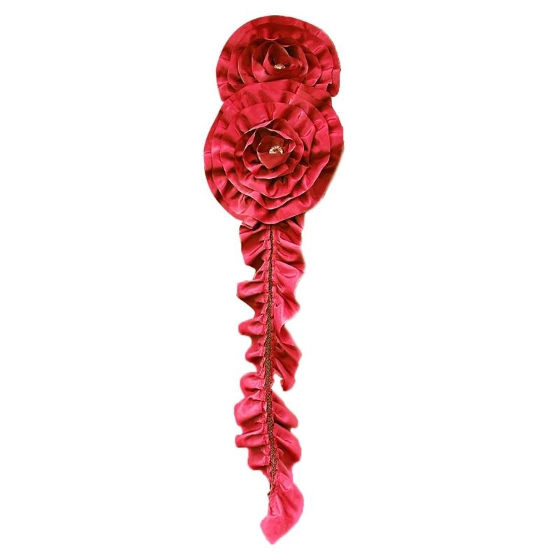 Rhinestones Flower Applique Sewing on Ruffled Trim Patches Applique for Wedding Dress Evening Gown Costumes Tailoring красный