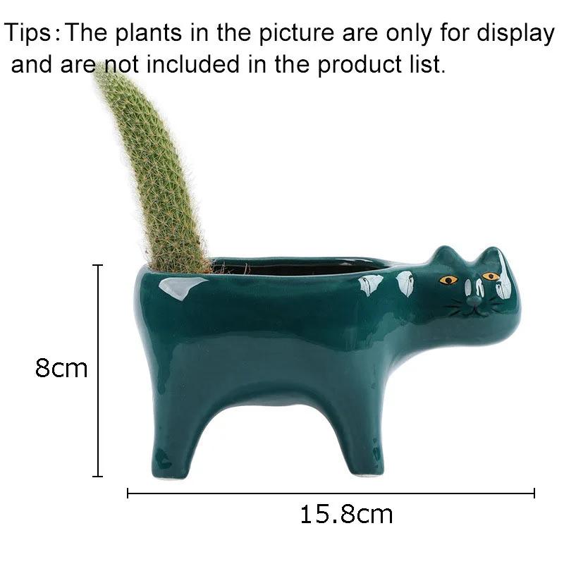 1pc Ceramic Cat Flower Pots Decorative Vase Plant Pots Hydroponics Flower Arrangement Potted Plants Creative Kitten Floral Vase зелёный