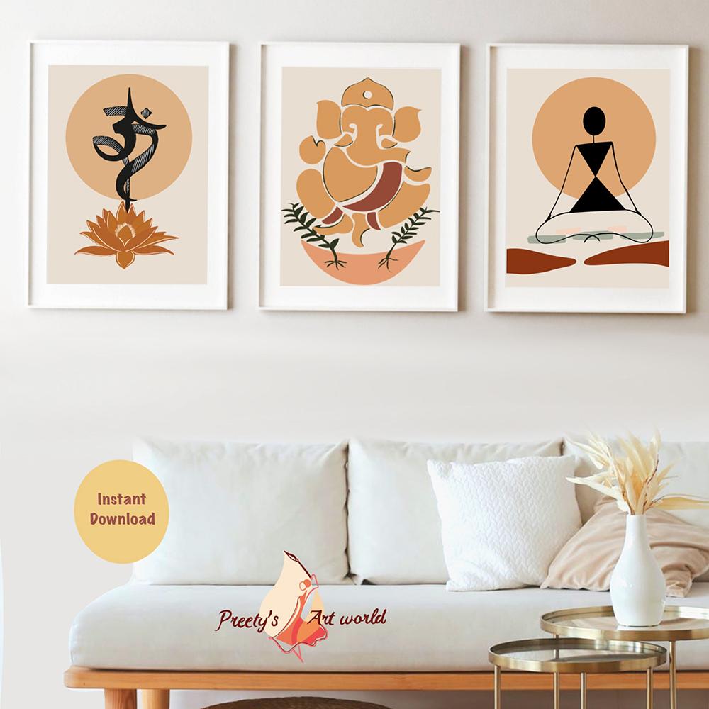 Ganesha OM Wall Decor Art Prints Indian Buddha Meditation Chakra Yoga Sports Canvas Painting For Living Room Bedroom Unframed