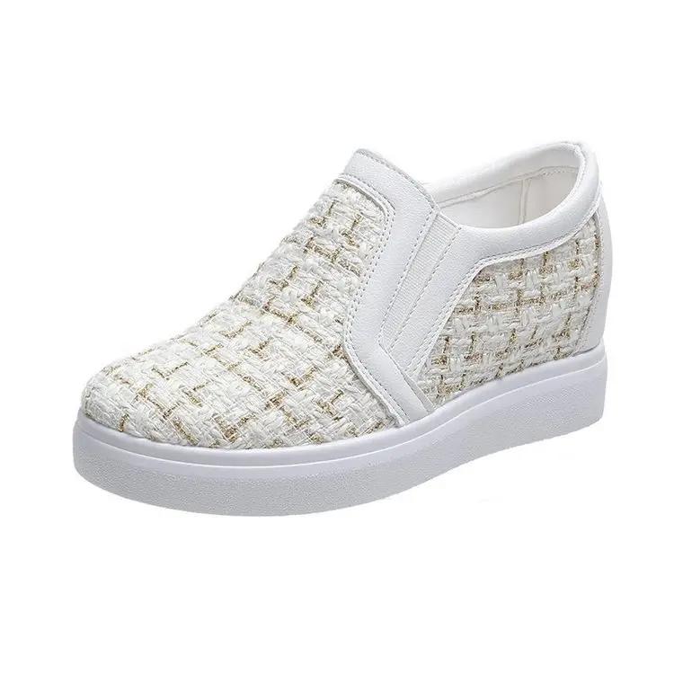 Fashion Hidden Wedge Sneakers Women Platform Checkered Loafers Women Tenis Feminino Wedges Shoes Slip-on Modis Clogs Dress Glitter Fall