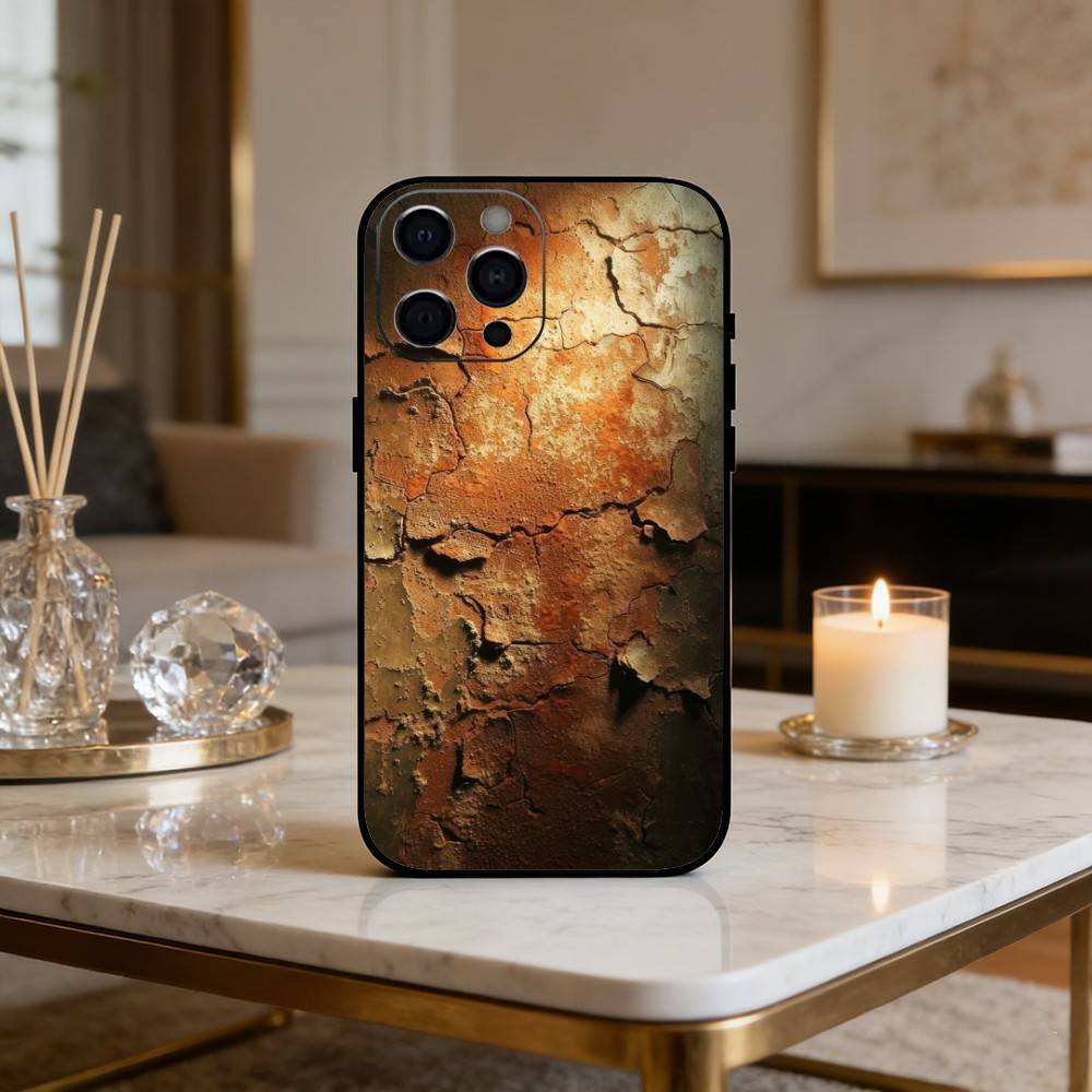 R-Retro Industrial Style Rusty Phone Case For iPhone 17 16 15 14 13 12 Max Plus Silicone Black Cover