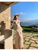 Women's French Floral 3D Strappy Summer Dress with Waist-Cinching Mesh Mermaid Skirt