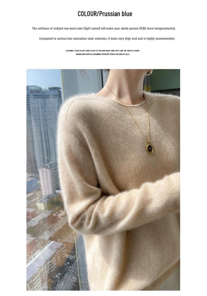 Women's Cashmere Round Neck Sweater: Solid Color, Long Sleeve, Autumn/Winter Knit Top