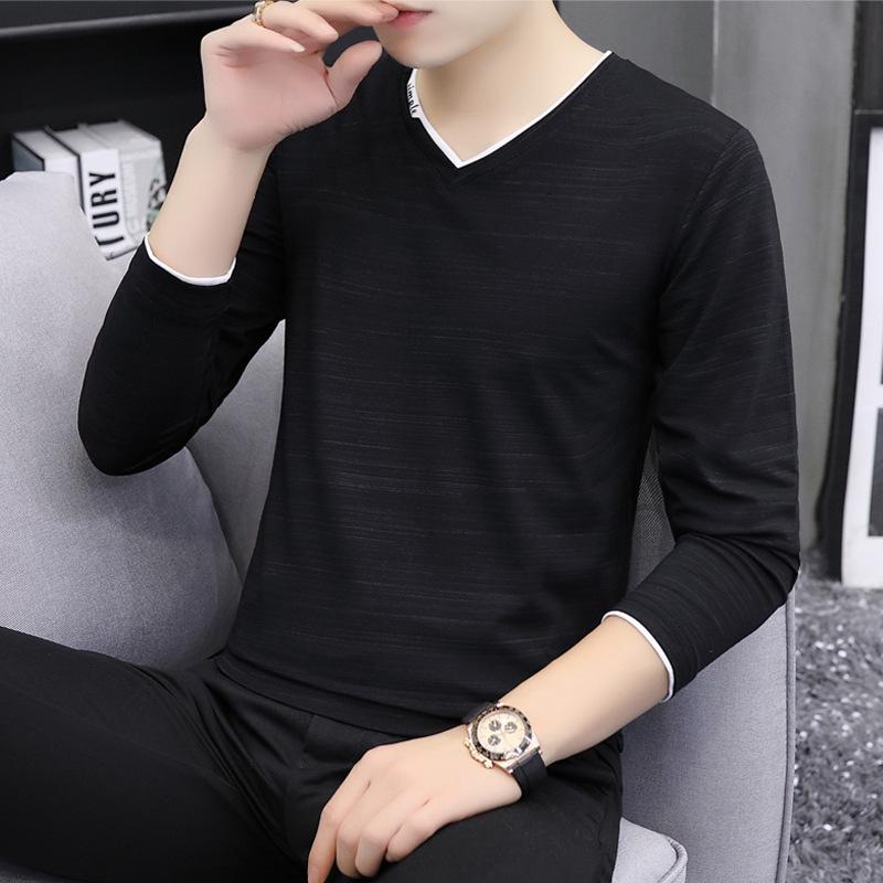 

Men s Slim Fit Korean Style Long Sleeve Solid Color T-shirt - Autumn Student Casual Wear XXL