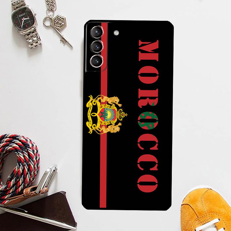 Funda con la bandera de Marruecos y el escudo de armas para Samsung Galaxy S24, S23, S22 Ultra, Note 20, 10, S8, S9, S10 Plus, S20 FE, S21 FE