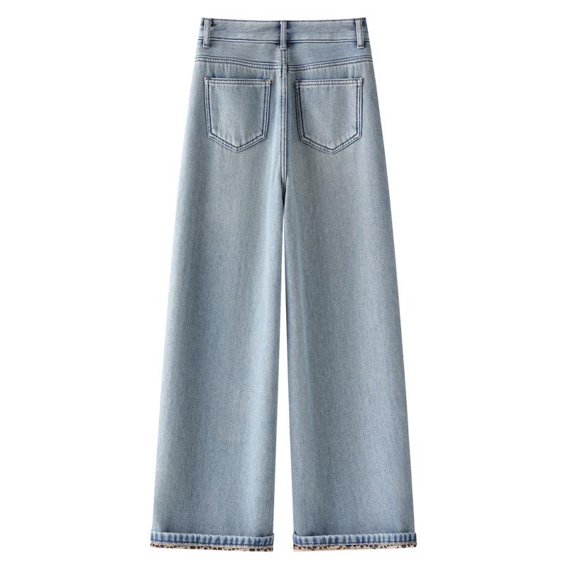 Light Blue Retro Wide-Leg Fleece-Lined Women's Jeans 2024 - Thick Winter Straight-Leg Casual Pants